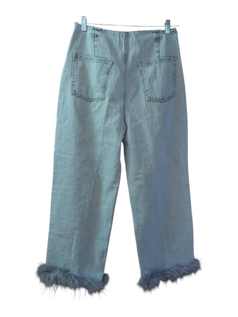 Nocturne Brand Light Blue Jeans With Removable Feather Trim On Legs.